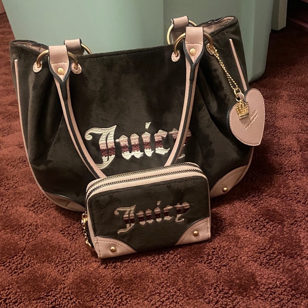 Juicy Couture Brown and Pink Velvet Shoulder Bag Set